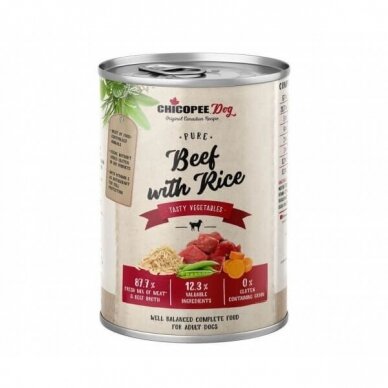 CHICOPEE DOG BEEF WITH RICE 400 G konservai šunims su jautiena ir ryžiais