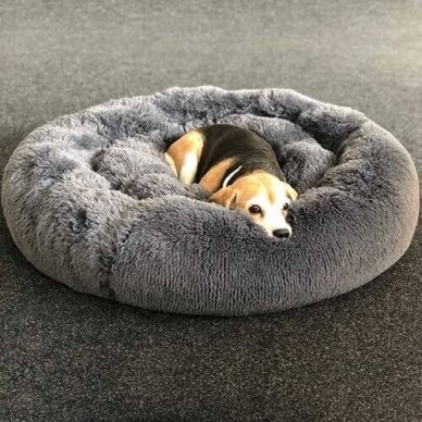 Dog Cushion Cuddle Dark Grey Round fluffy and wonderfully soft dog bed 3