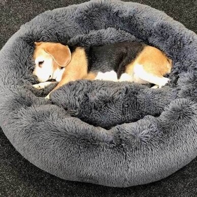 Dog Cushion Cuddle Dark Grey Round fluffy and wonderfully soft dog bed 4