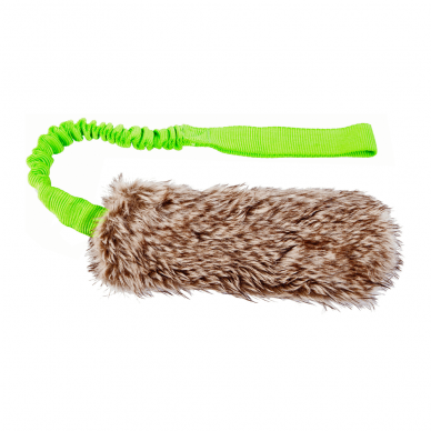 Faux fur tug with bungee handle dog toy 1