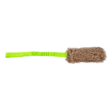 Faux fur tug with bungee handle dog toy