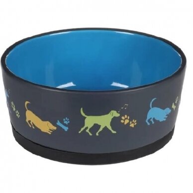 FEEDING AND DRINKING BOWL CORI ROUND DARK GREY & BLUE keramikinis dubenėlis šunims