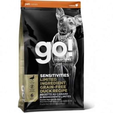 GO! SOLUTIONS SENSITIVITIES LIMITED INGREDIENT GRAIN FREE DUCK visavertis maistas šunims su antiena