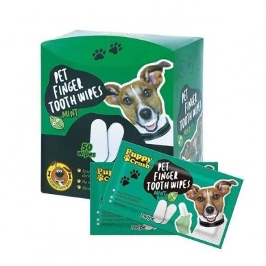 Puppy Crush Pet Finger Tooth Wipes Mint designed to optimize oral health and freshen breath for dogs and cats