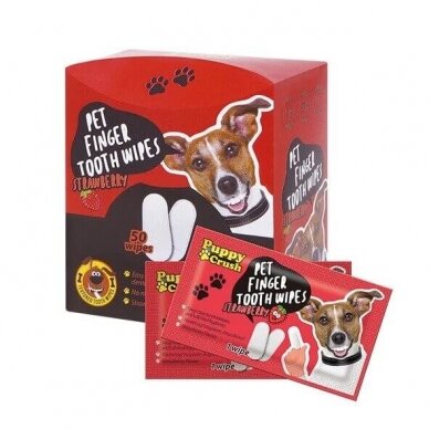 Puppy crush Pet Finger Tooth Wipes Strawberry paprastos naudoti, vienkartinės šunų ir kačių dantų servetėlės - antpirščiai 2