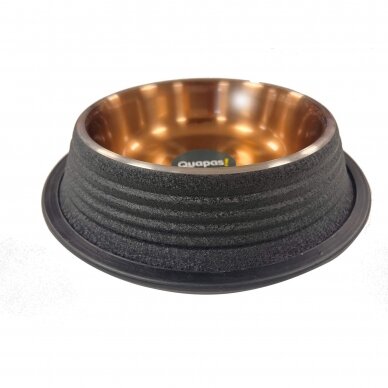 Quapas! Bowl Non Skid Blk/Copper Stainless steel  dog bowl with anti-slip